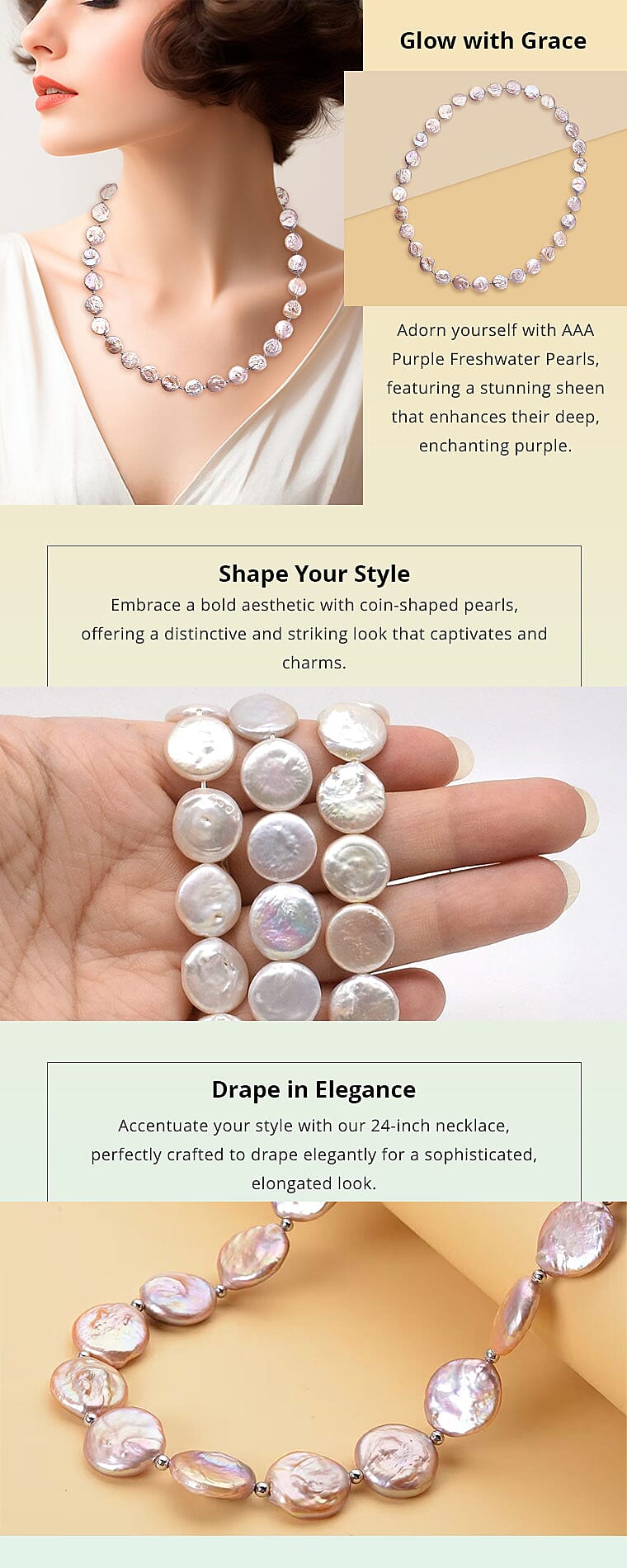 AAA Purple Freshwater Cultured Pearl Necklace, Coin Shape Pearl Necklace Banner