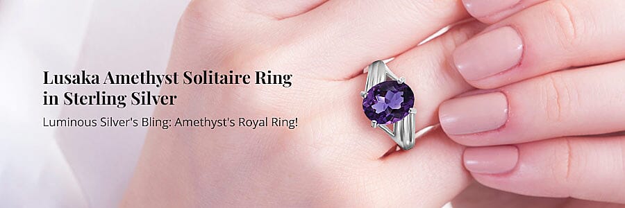 Lusaka Amethyst Solitaire Ring in Sterling Silver Banner