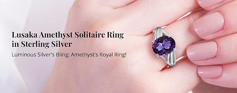 Lusaka Amethyst Solitaire Ring in Sterling Silver Banner
