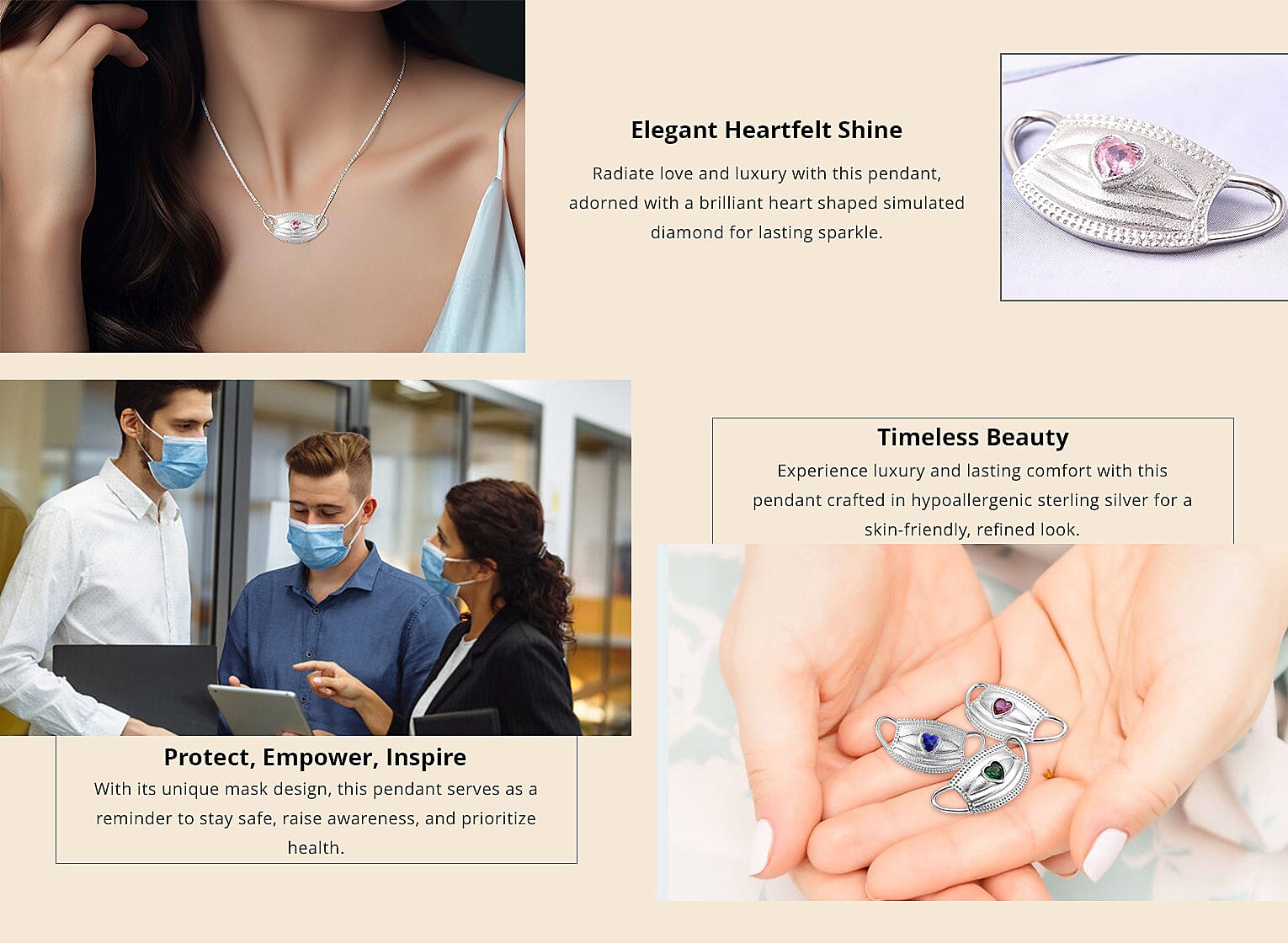 Simulated Pink Diamond Mask Pendant Charm in Sterling Silver Banner