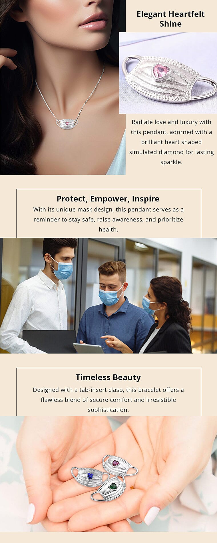 Simulated Pink Diamond Mask Pendant Charm in Sterling Silver Banner