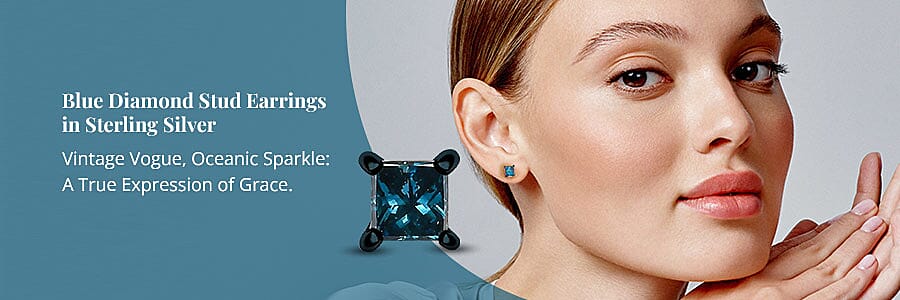 Blue Diamond Stud Earrings in Sterling Silver Banner