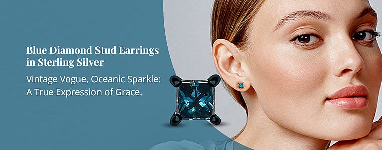 Blue Diamond Stud Earrings in Sterling Silver Banner