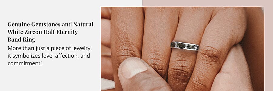 Bohemian Moldavite, Natural White Zircon Half Eternity Band Ring Banner