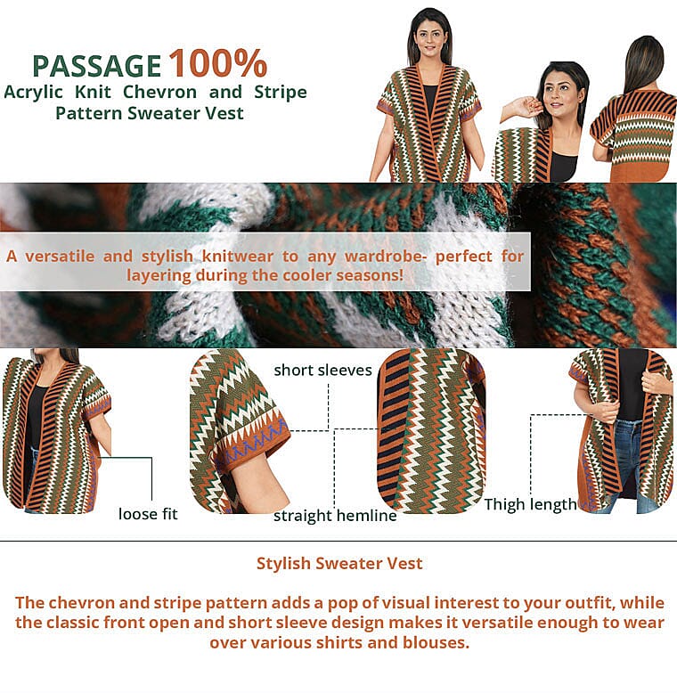 PASSAGE Acrylic Knit Chevron and Stripe Pattern Sweater Vest Banner