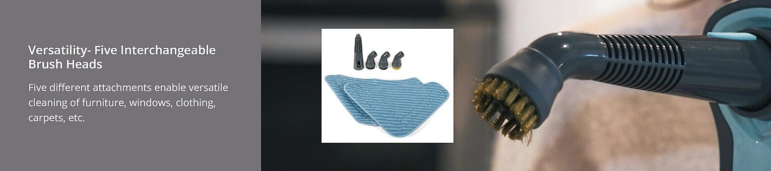 Versatility- Five Interchangeable Brush Heads Banner