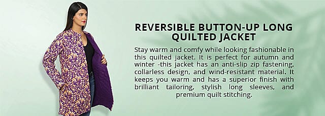 Reversible Button-Up Long Quilted Jacket Banner