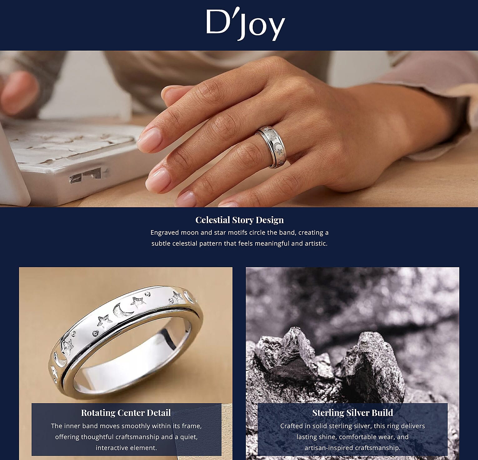 D'Joy Artisan Crafted Spinner Ring in Sterling Silver 4.30 Grams Banner