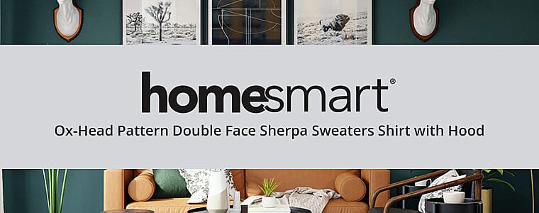 HOMESMART Ox-Head Pattern Double Face Sherpa Sweaters Shirt with Hood Banner