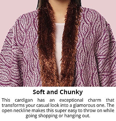 Jacquard Cardigan with Faux Fur Trim