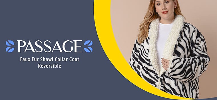 PASSAGE Faux Fur Shawl Collar Coat Reversible Banner