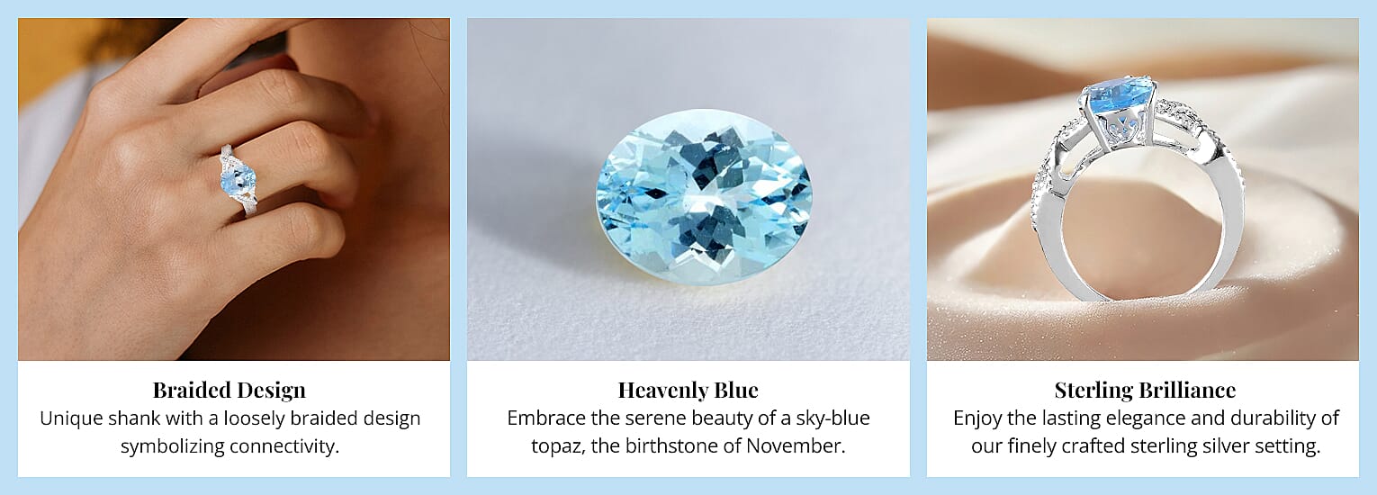 Sky Blue Topaz Loose Braid Solitaire Ring in Sterling Silver Banner