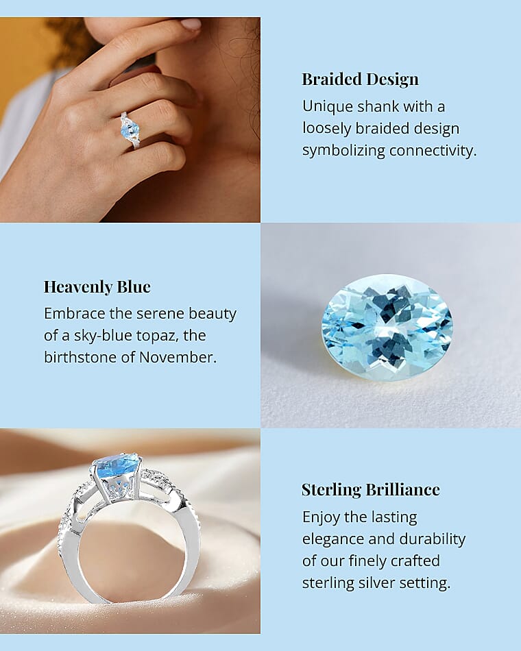 Sky Blue Topaz Loose Braid Solitaire Ring in Sterling Silver Banner