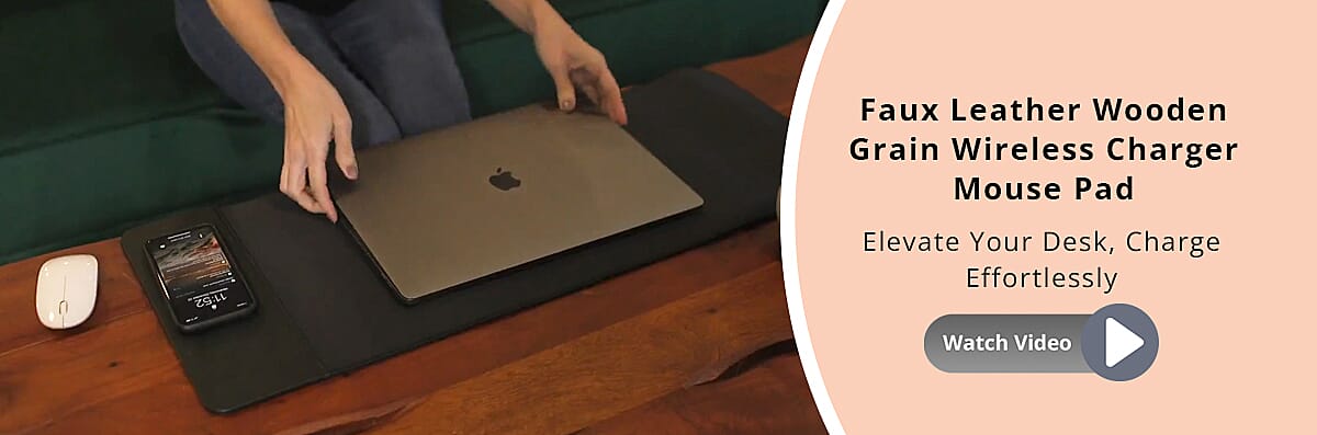 Faux Leather Wooden Grain Wireless Charger Mouse Pad Banner