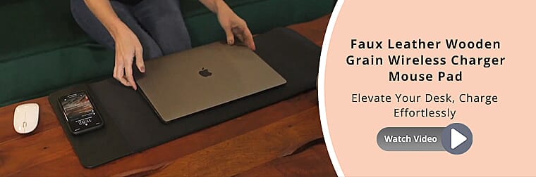Faux Leather Wooden Grain Wireless Charger Mouse Pad Banner
