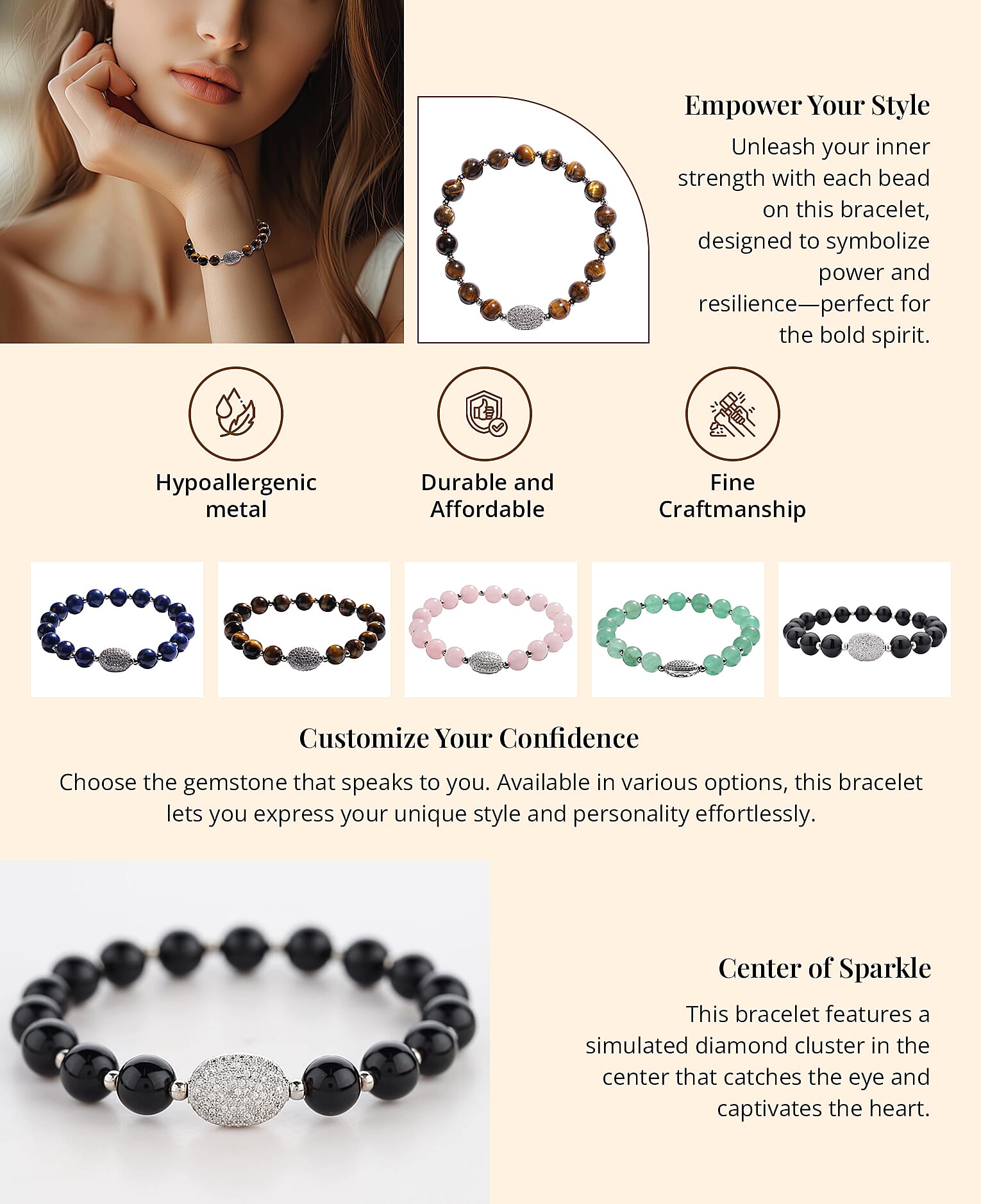 Beaded Stretch Bracelet in Silvertone Banner