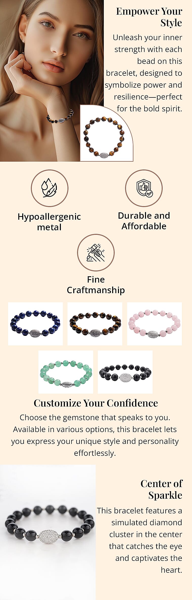 Beaded Stretch Bracelet in SilvertoneBanner