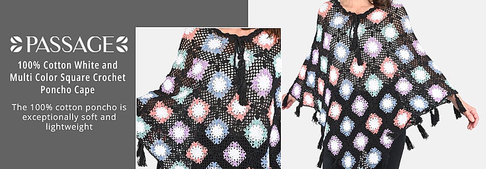 PASSAGE 100% Cotton Crochet Square Poncho Banner