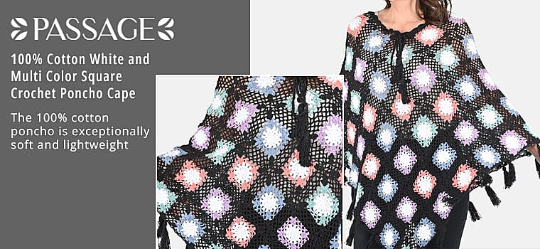 PASSAGE 100% Cotton Crochet Square Poncho Banner