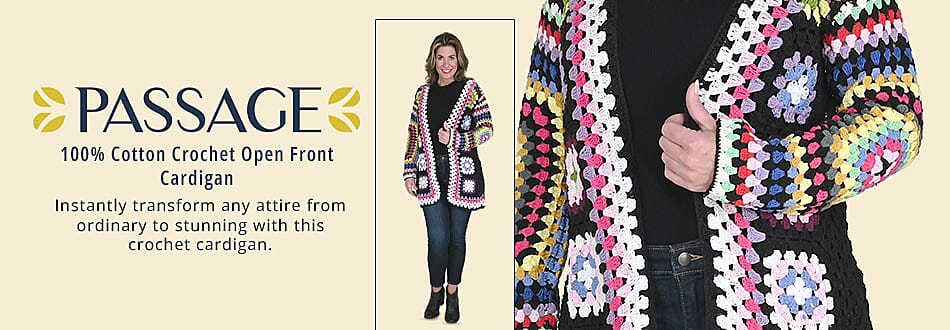 PASSAGE 100% Cotton Crochet Open Front Cardigan Banner