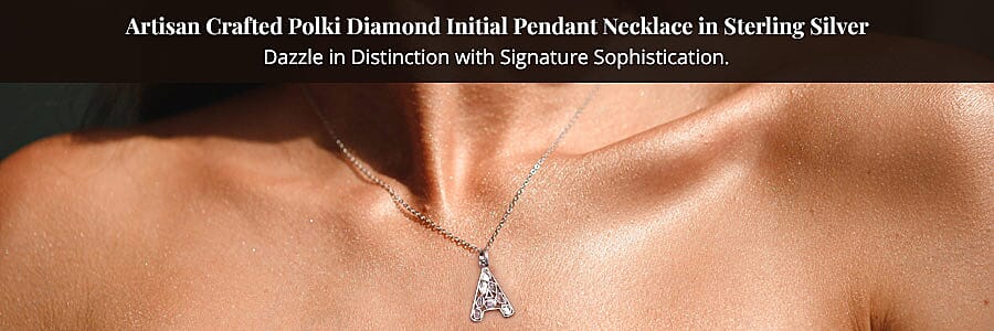 Artisan Crafted Polki Diamond Initial Pendant Necklace in Sterling Silver Banner