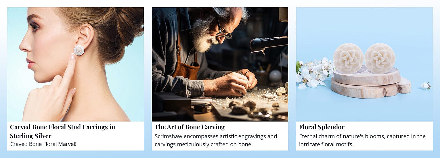 Carved Bone Floral Stud Earrings in Sterling Silver Banner