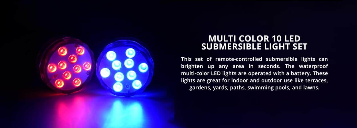 Submersible Battery Operated Multi-Function LED Lights with Remote Control  - Set of 10