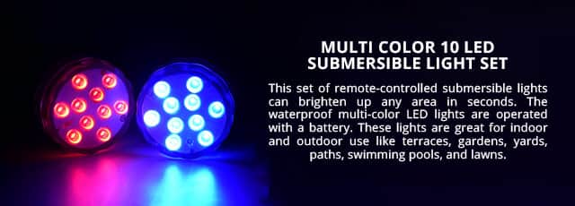 Submersible Battery Operated Multi-Function LED Lights with Remote Control  - Set of 10