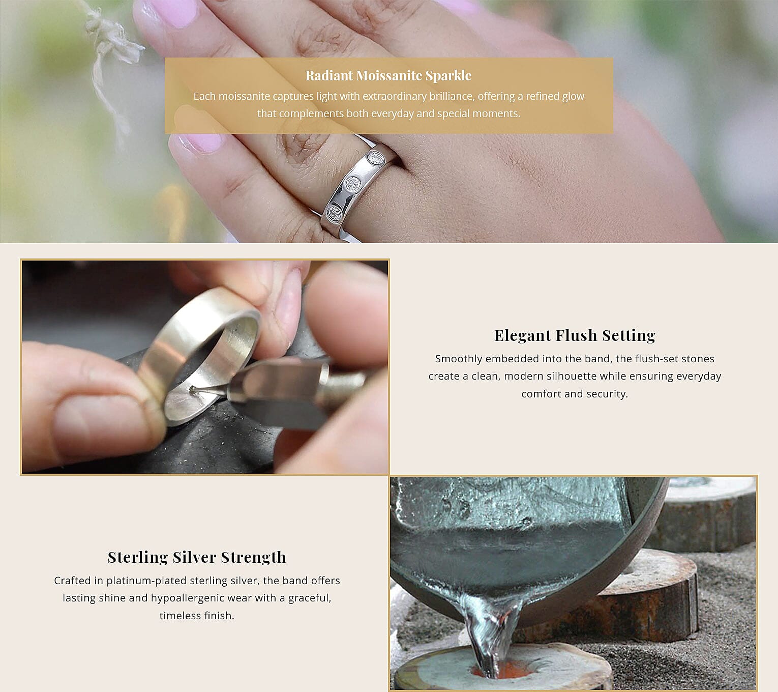 Moissanite 0.90 ctw Band Ring, Platinum Over Sterling Silver Ring, Moissanite Jewelry, Flush Set Ring Banner