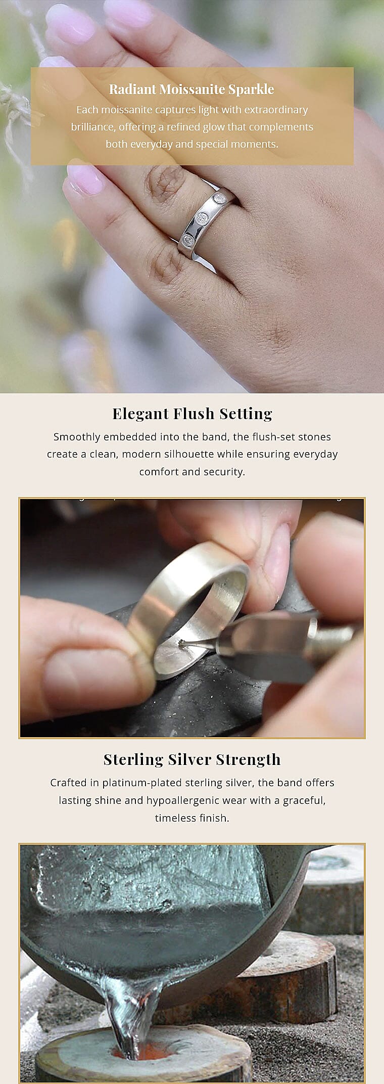 Moissanite 0.90 ctw Band Ring, Platinum Over Sterling Silver Ring, Moissanite Jewelry, Flush Set Ring Banner