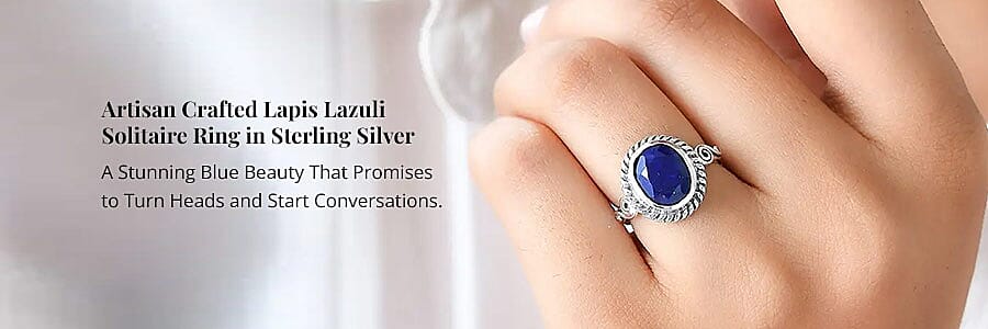 Artisan Crafted Lapis Lazuli Solitaire Ring in Sterling Silver Banner