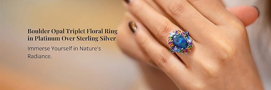 Boulder Opal Triplet Floral Ring Banner