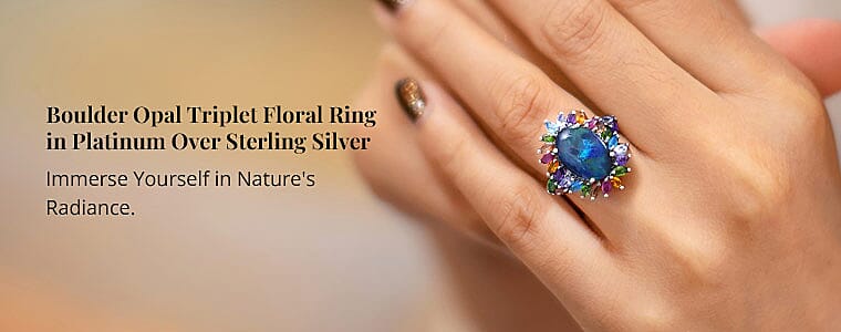 Boulder Opal Triplet Floral Ring  Banner
