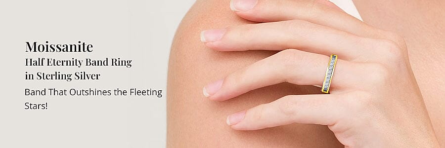 Moissanite Half Eternity Band Ring in Sterling Silver Banner