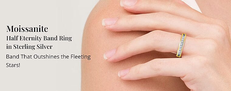 Moissanite Half Eternity Band Ring in Sterling Silver Banner