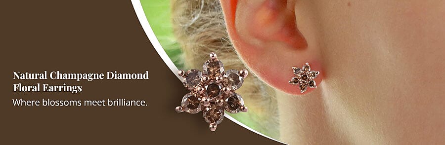 Natural Champagne Diamond Floral Earrings Banner