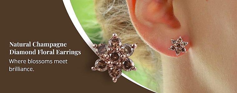 Natural Champagne Diamond Floral Earrings Banner