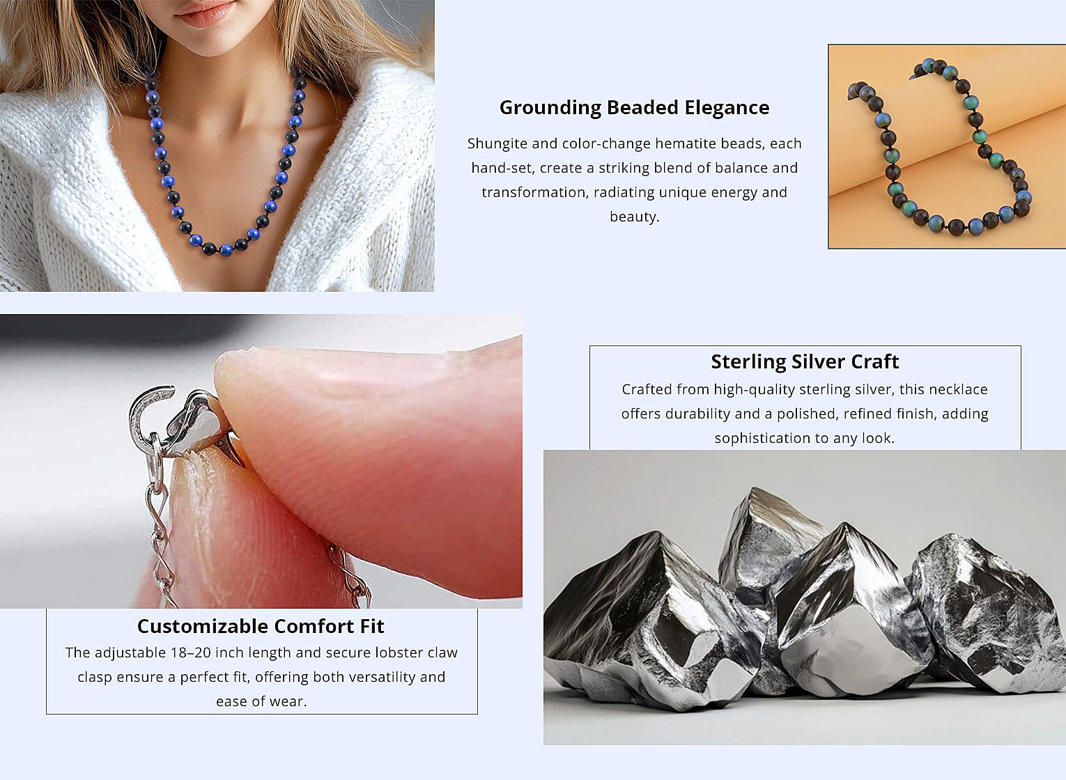 Shungite and Color Change Hematite 368.00 ctw Beaded Necklace Banner