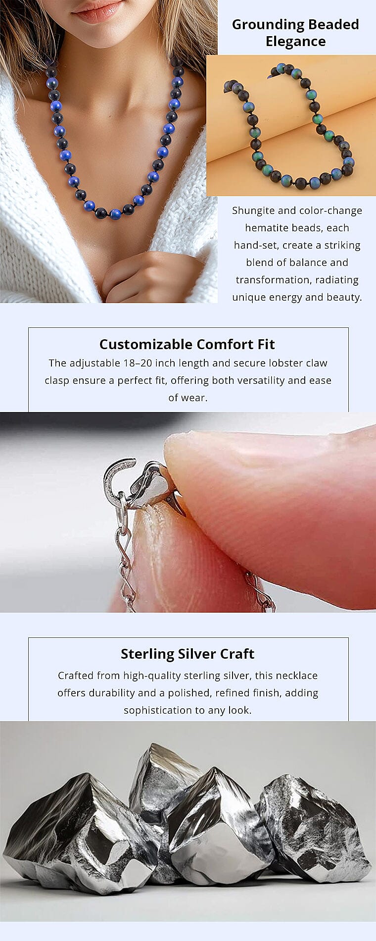 Shungite and Color Change Hematite 368.00 ctw Beaded Necklace Banner