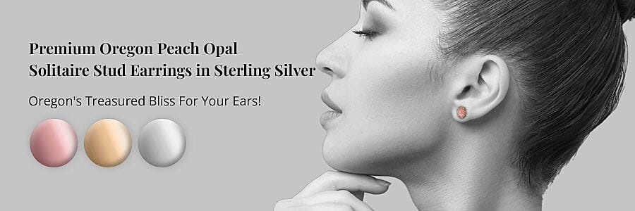 Premium Oregon Peach Opal Solitaire Stud Earrings in Sterling Silver Banner