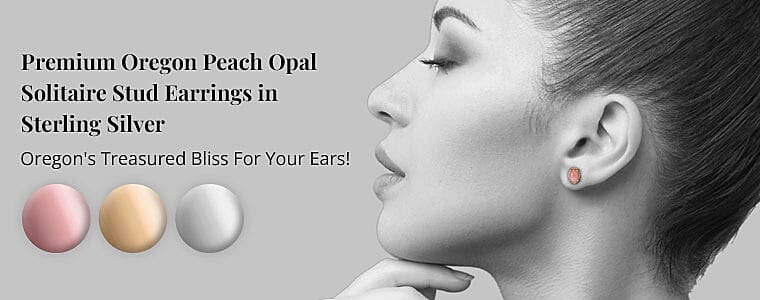 Premium Oregon Peach Opal Solitaire Stud Earrings in Sterling Silver Banner