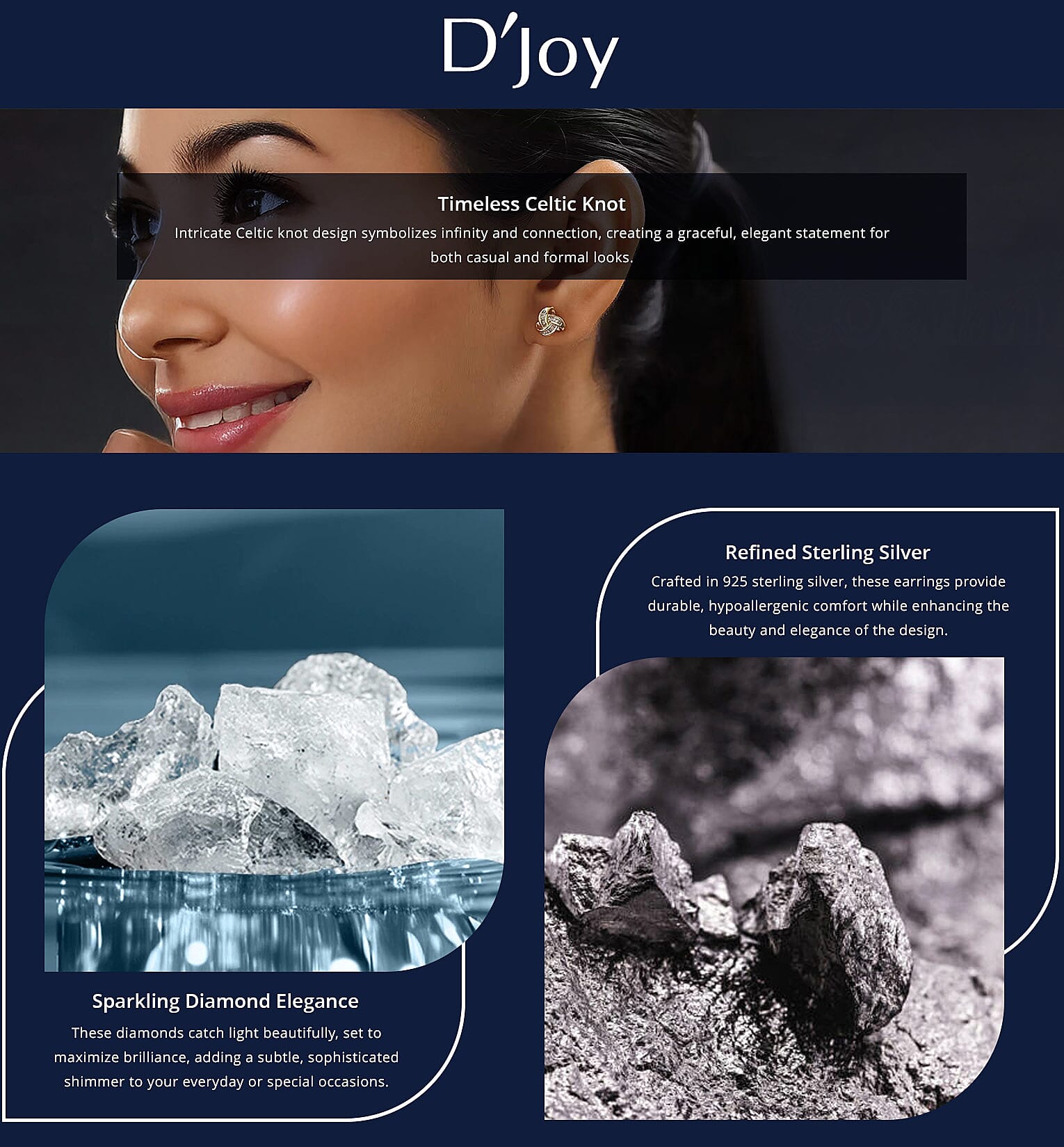 D'Joy Diamond 0.25 ctw Celtic Knot Stud Earrings in Vermeil Yellow Gold Over Sterling Silver Banner