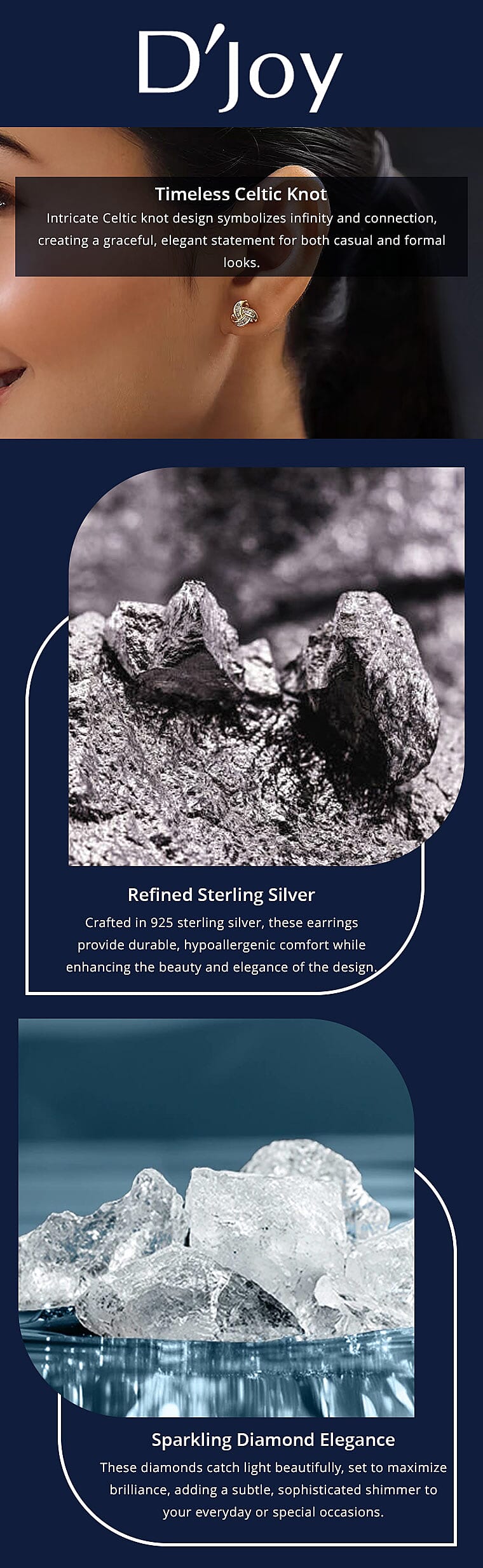 D'Joy Diamond 0.25 ctw Celtic Knot Stud Earrings in Vermeil Yellow Gold Over Sterling Silver Banner