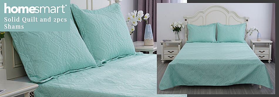 HOMESMART Solid Quilt and 2pcs Shams Banner