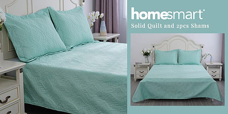 HOMESMART Solid Quilt and 2pcs Shams Banner