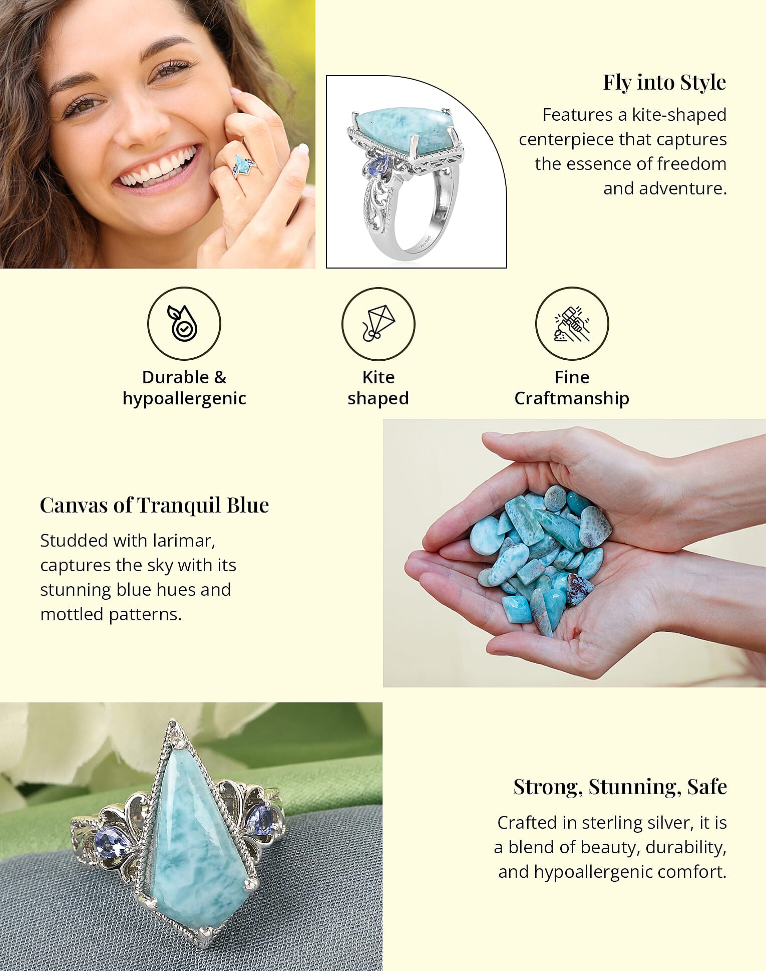 Larimar and Tanzanite Ring in Platinum Over Sterling Silver Banner