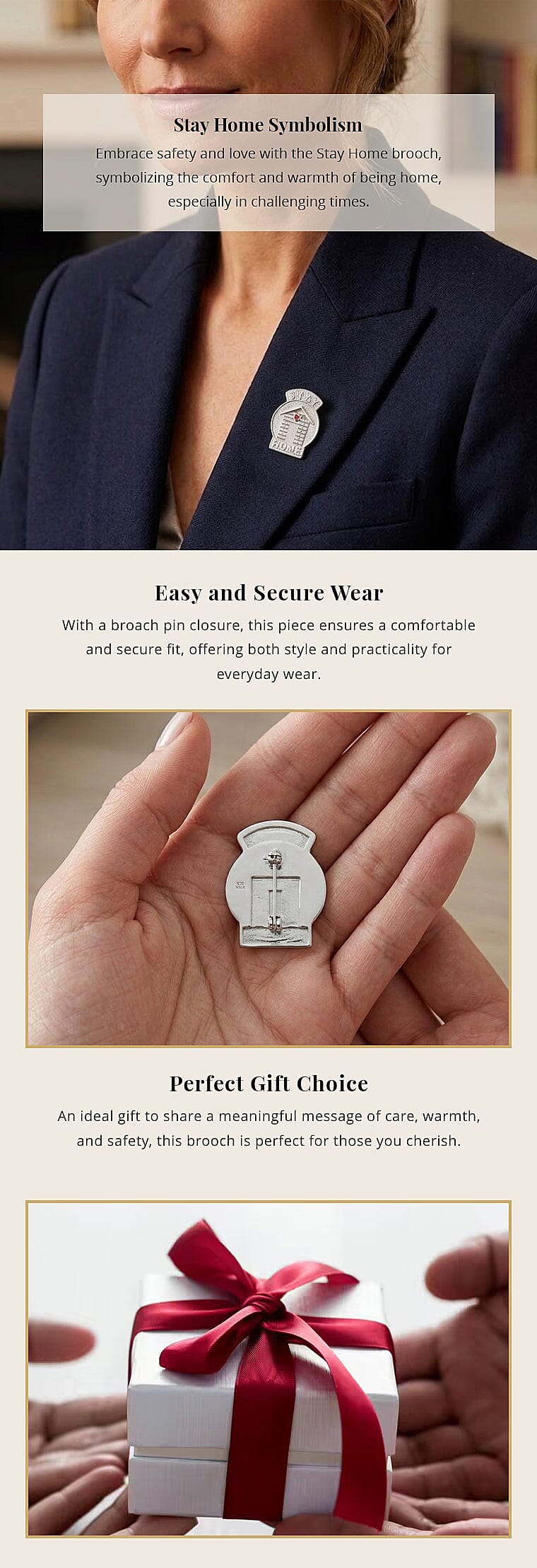 Enameled Stay Home Brooch in Platinum Bond Banner