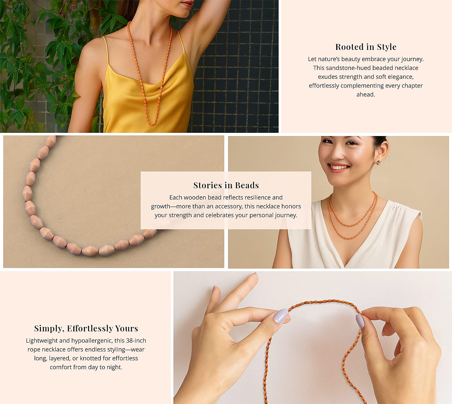 Sandstone Wooden Beaded Rope Necklace Banner