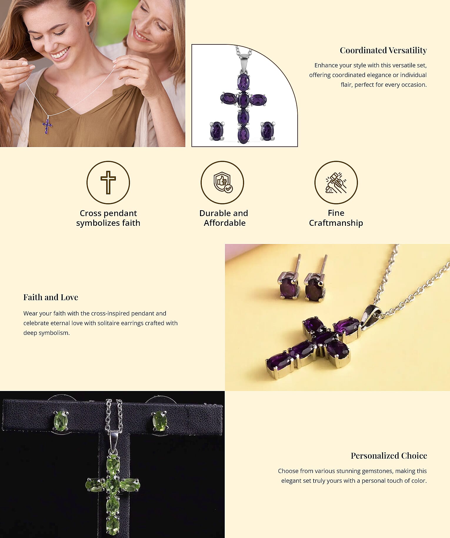 Mozambique Garnet Stud Earrings and Cross Pendant Necklace Banner