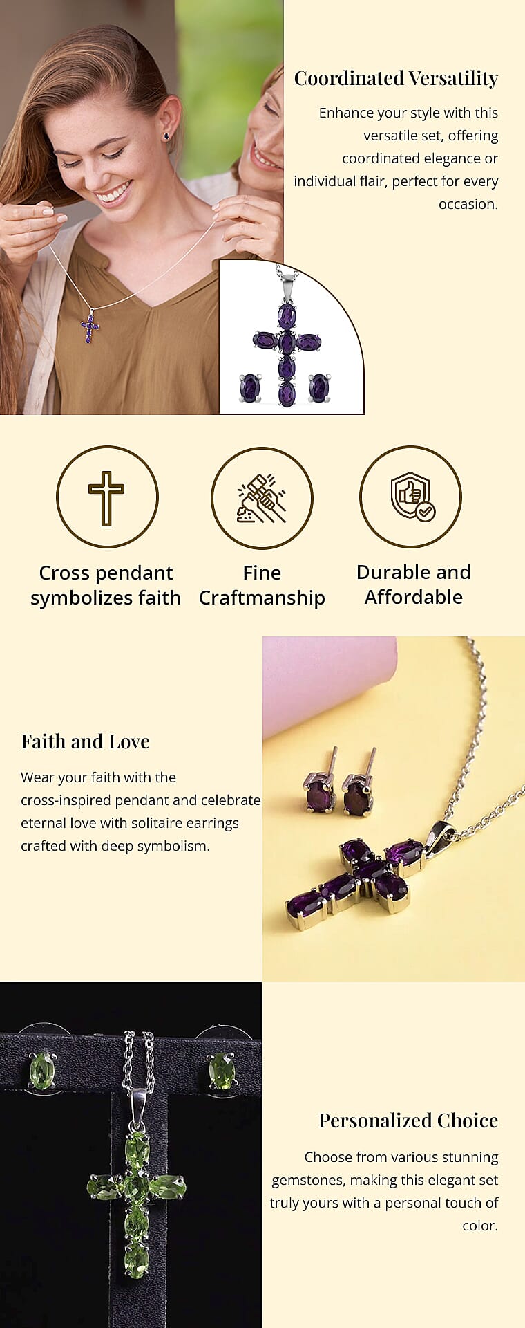 Mozambique Garnet Stud Earrings and Cross Pendant NecklaceBanner